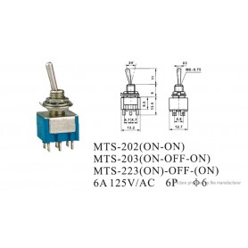 MTS-203 DPDT 125v 6A Interruptor palanca cola de rata— ElectroCrea
